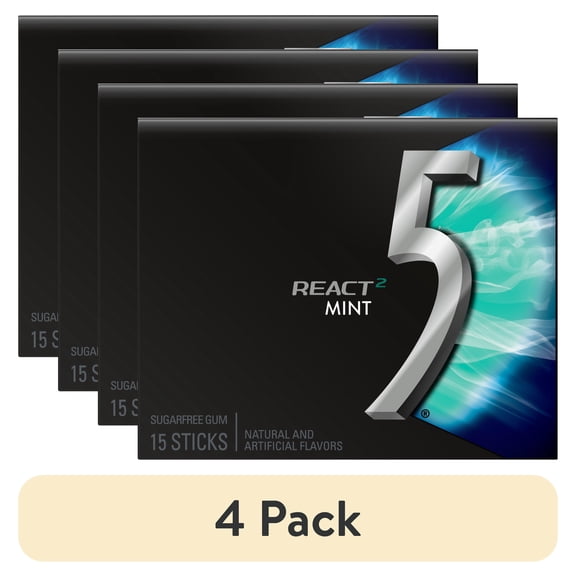 (4 pack) 5 Gum React Mint Sugar Free Chewing Gum - 15 Stick Pack
