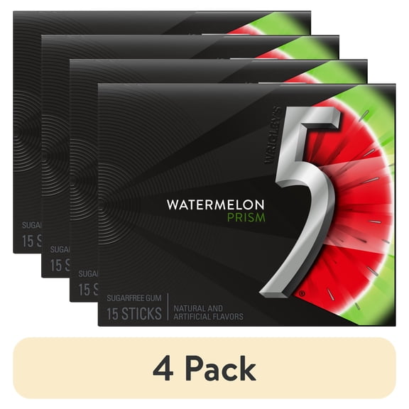 (4 pack) 5 Gum Watermelon Prism Sugar Free Chewing Gum - 15 Stick Pack