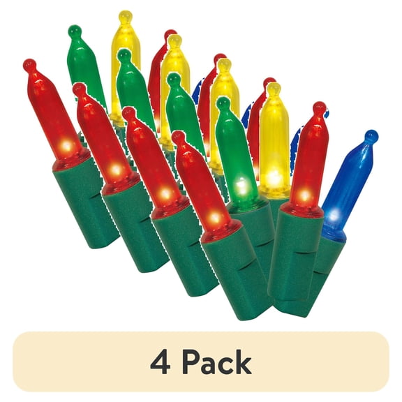 (4 pack) 50-Count Multicolor LED Mini Christmas Lights with Green Wire, 11', Holiday Time