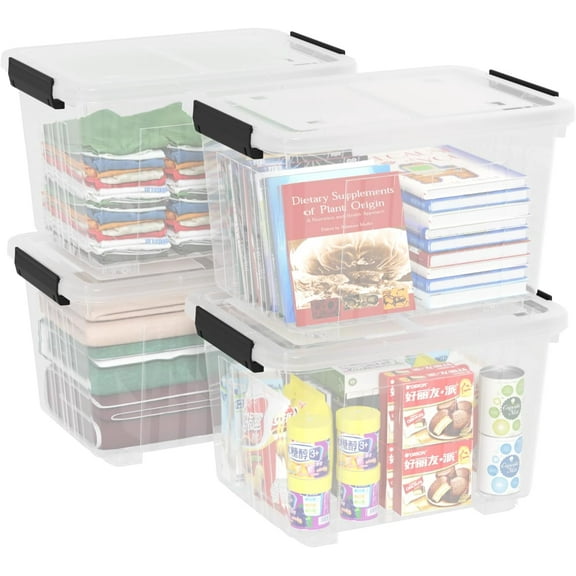 4-pack 50 Quarts Lidded Storage boxes, Large Clear Plastic Bins with Wheels