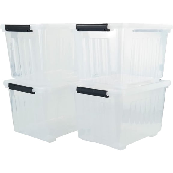 4-pack 50 Quarts Storage Boxes with Wheels, Large Clear Plastic Bin Totes with Lid