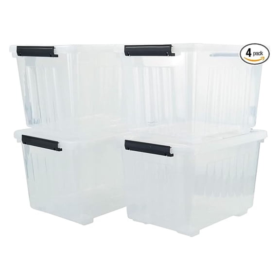 4-pack 50 Quarts Storage Boxes with Wheels, Large Clear Plastic Bin Totes with Lid
