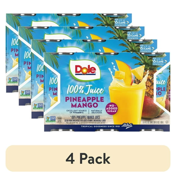 (4 pack) (6 Cans) Dole 100% Pineapple Mango Juice, 6 fl oz Can