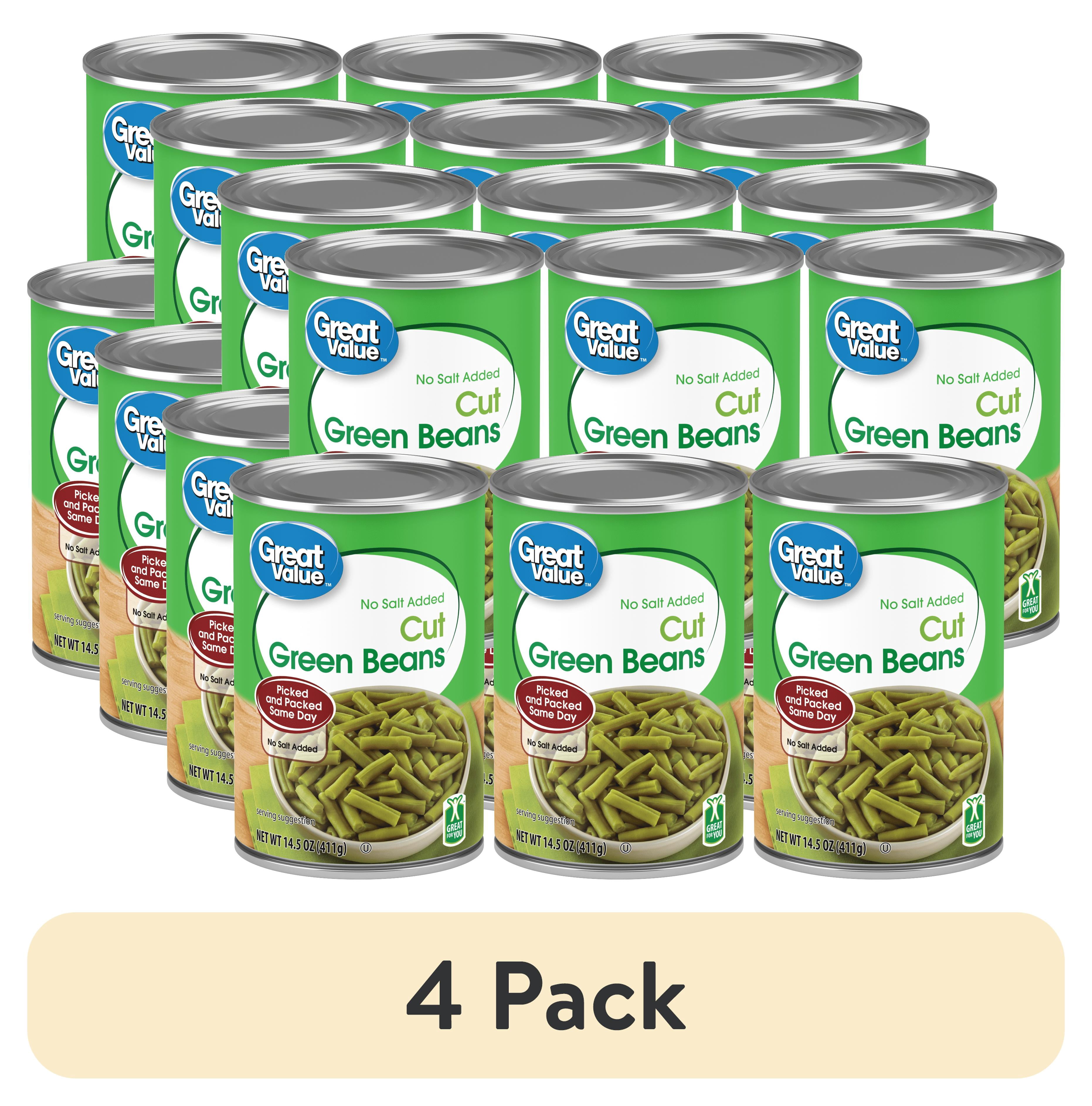 (4 pack) (6 Cans) Great Value Canned No Salt Cut Green Beans 14.5 oz