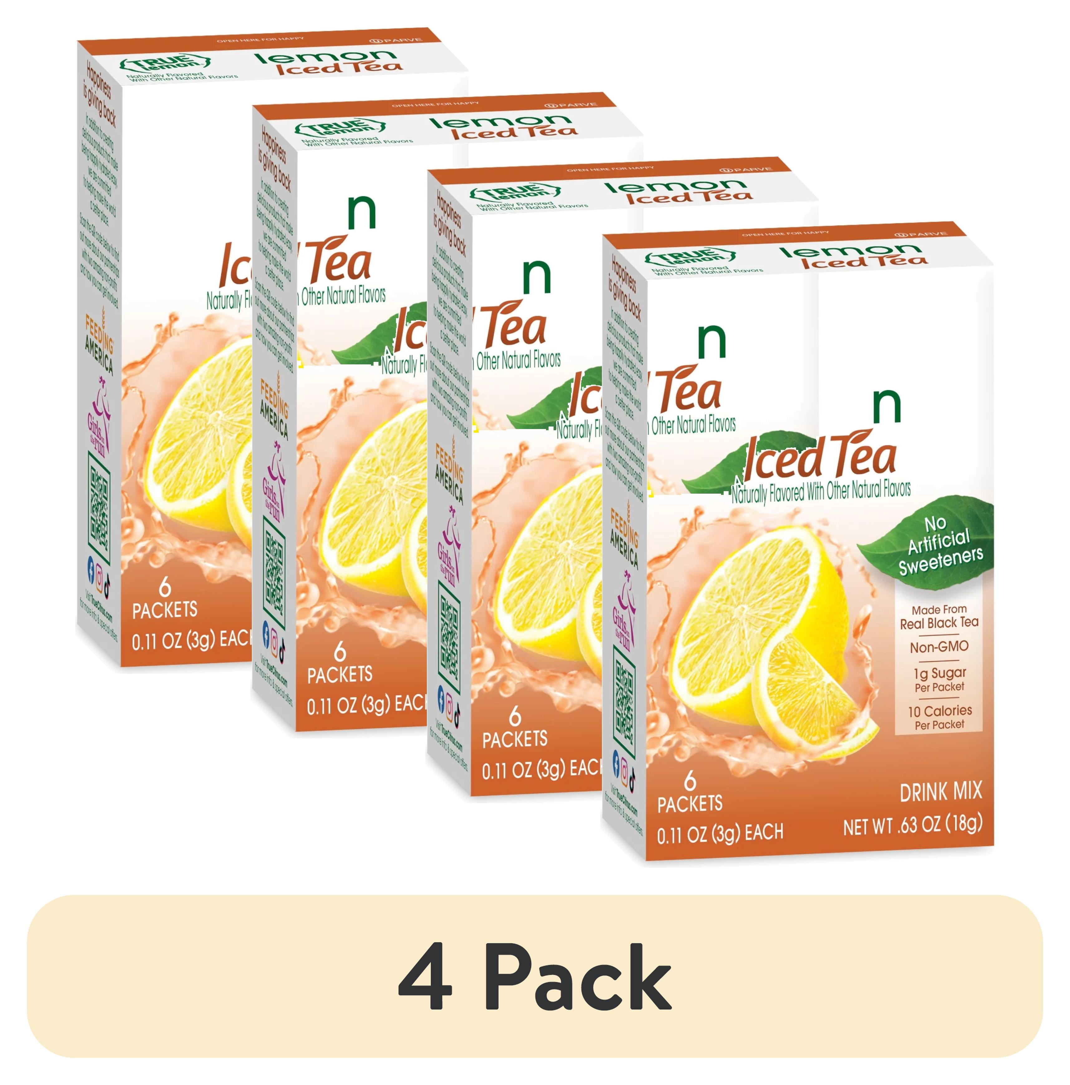 (4 pack) (6 Packets) True Lemon Iced Tea Stevia Sweetened, On-The-Go, Caffeinated Powdered Drink Mix