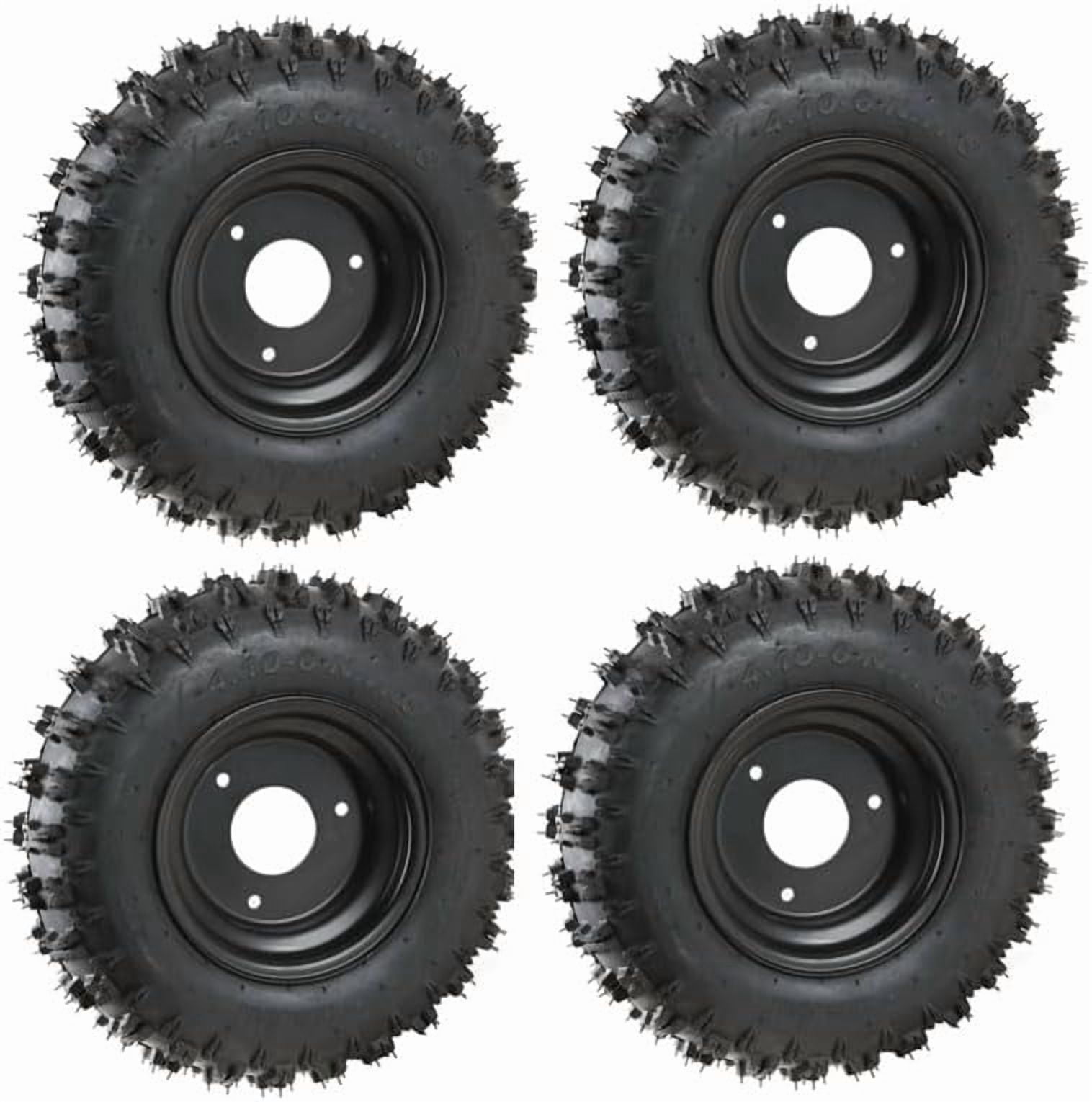 4 pack 6'' inch Go-kart 4.10-6 Front Rear Tire On Rim 3 Lug Wheel ...