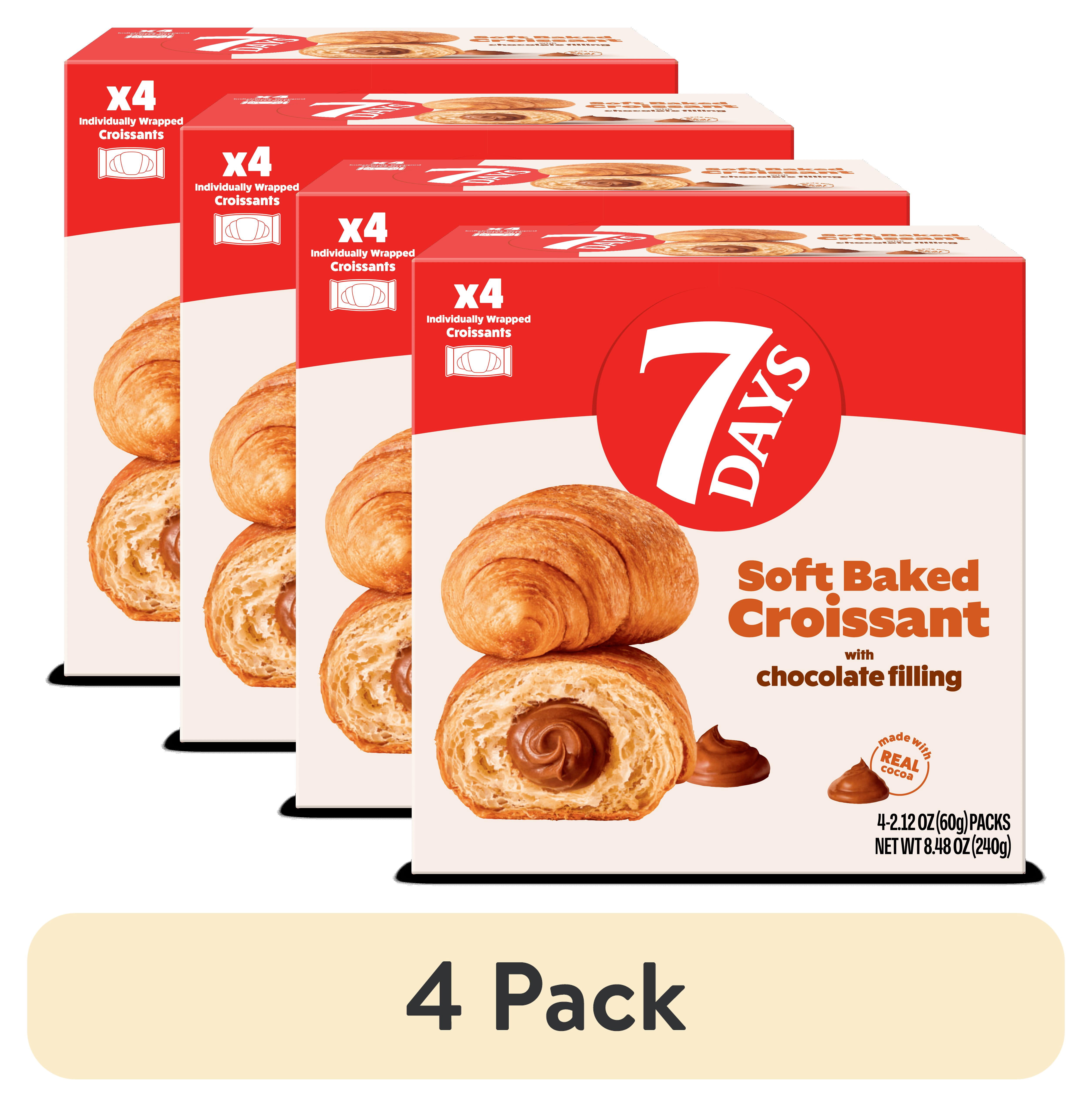 (4 pack) 7Days Soft Croissant, Chocolate Croissant (4 Pack), On The Go Breakfast Pastry, Individually Wrapped (2.12oz, Pack of 4)