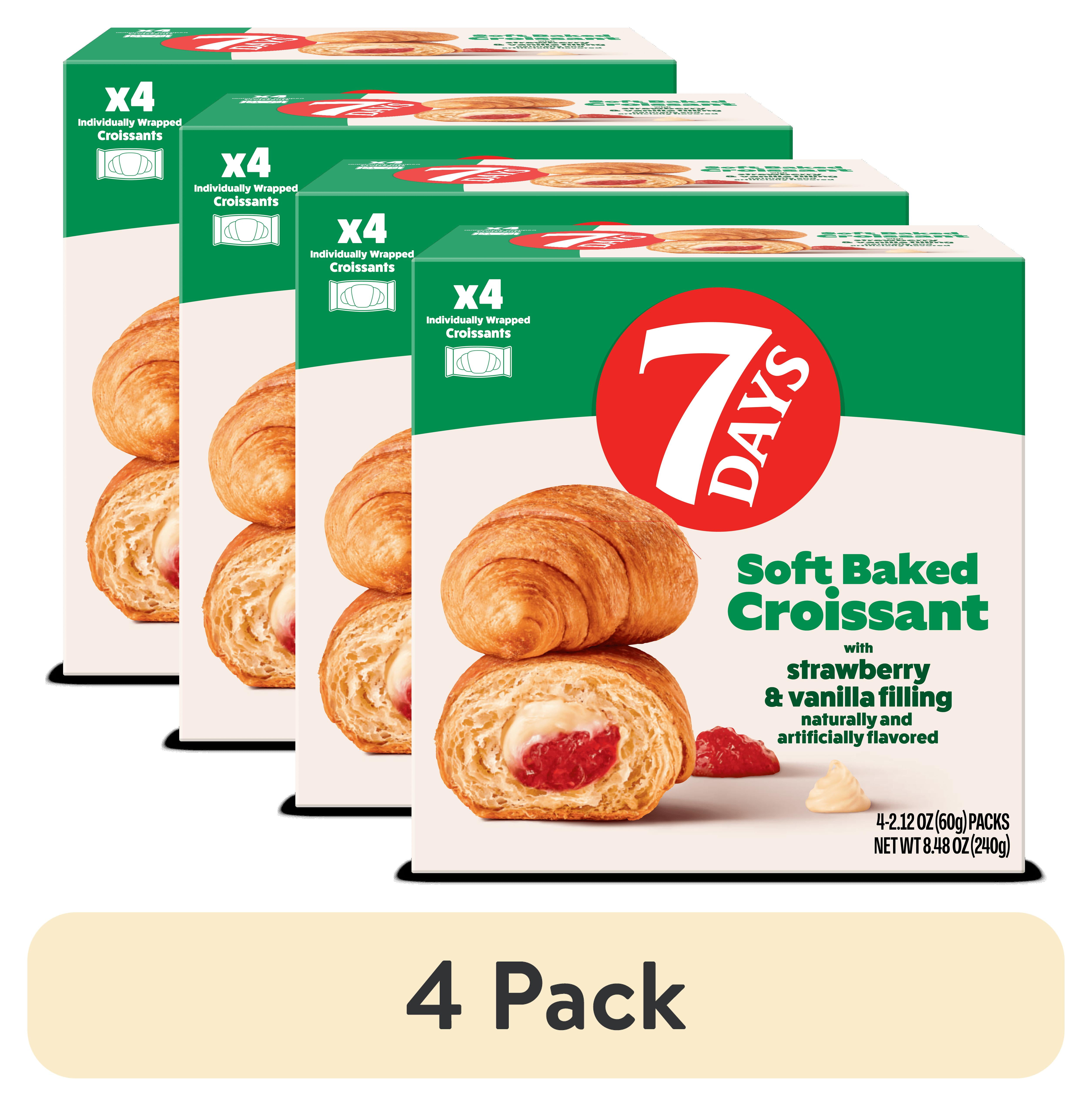 (4 pack) 7Days Soft Croissant, Strawberry Vanilla (4 Pack), On The Go Breakfast, Individually Wrapped (2.12oz, Pack of 4)