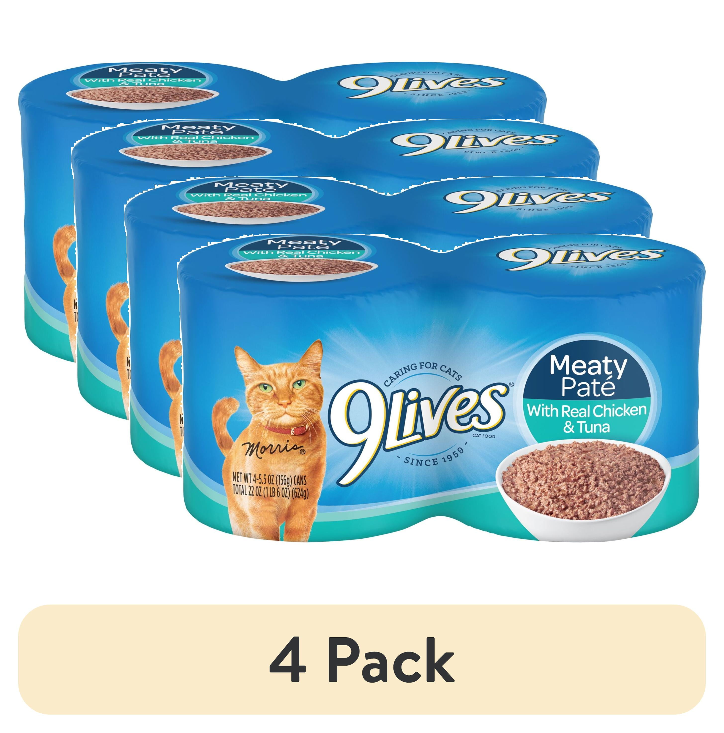(4 pack) 9Lives Meaty Paté with Real Chicken & Tuna Wet Cat Food, 5.5 Ounce Can, 4 Count