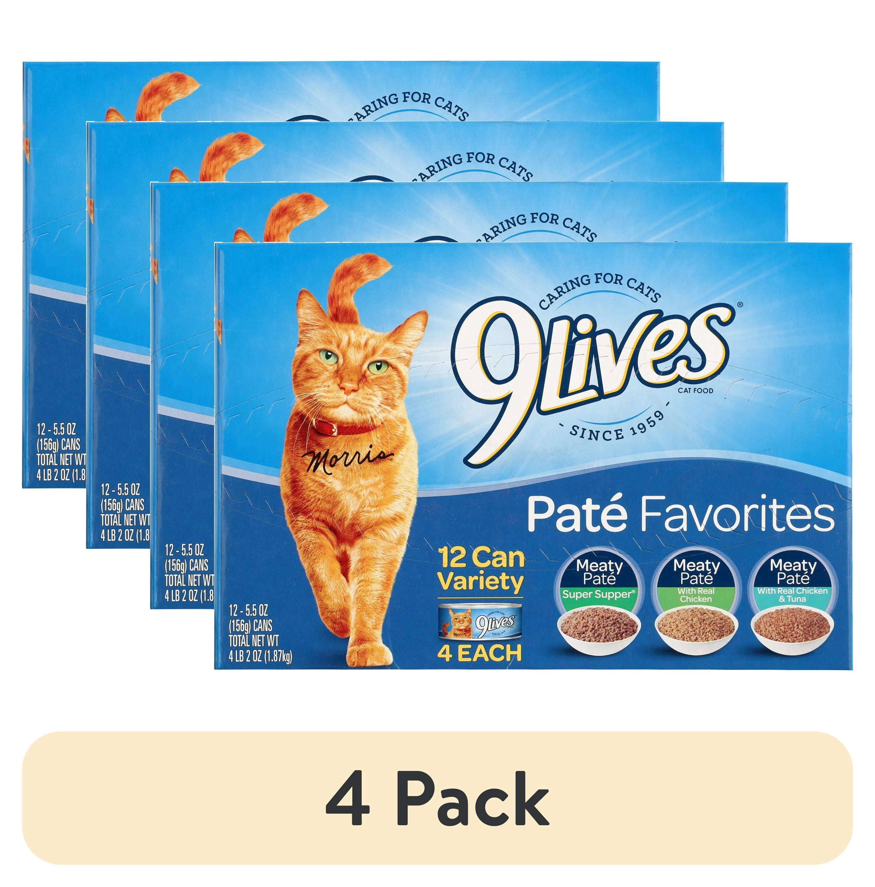 (4 pack) 9Lives Paté Favorites Variety Pack Wet Cat Food, 5.5-Ounce Cans, 12-Count