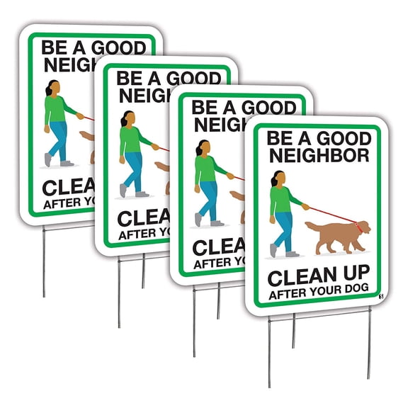 4 pack 9x12 Clean Up After Your Dog Be A Good Neighbor Lawn Signs with H-stakes
