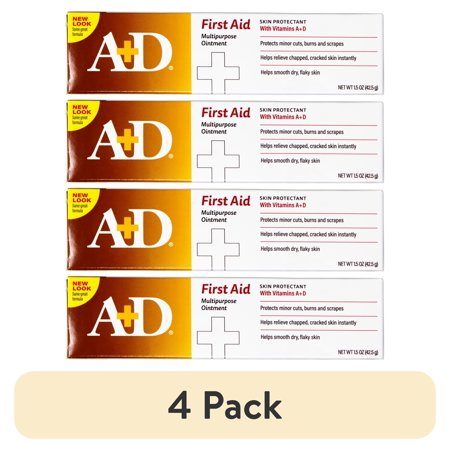 (4 pack) A+D First Aid Healing Ointment, Moisturizing Skin Protectant for Minor Cuts, Burns and Scrapes, Helps Smooth Dry, Flaky Skin, 1.5 OZ