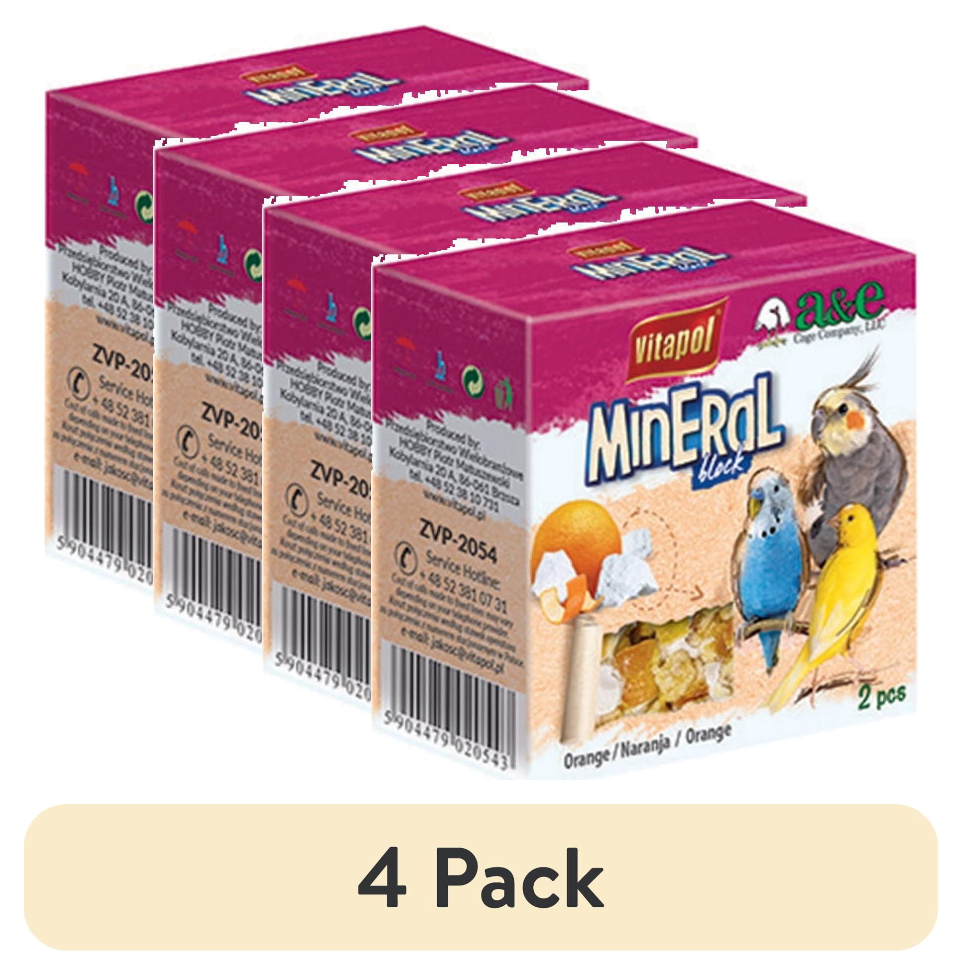 (4 pack) A&E Cage Co. Vitapol Mineral Block Finch & Cockatiel Bird Treat, Orange, 35g