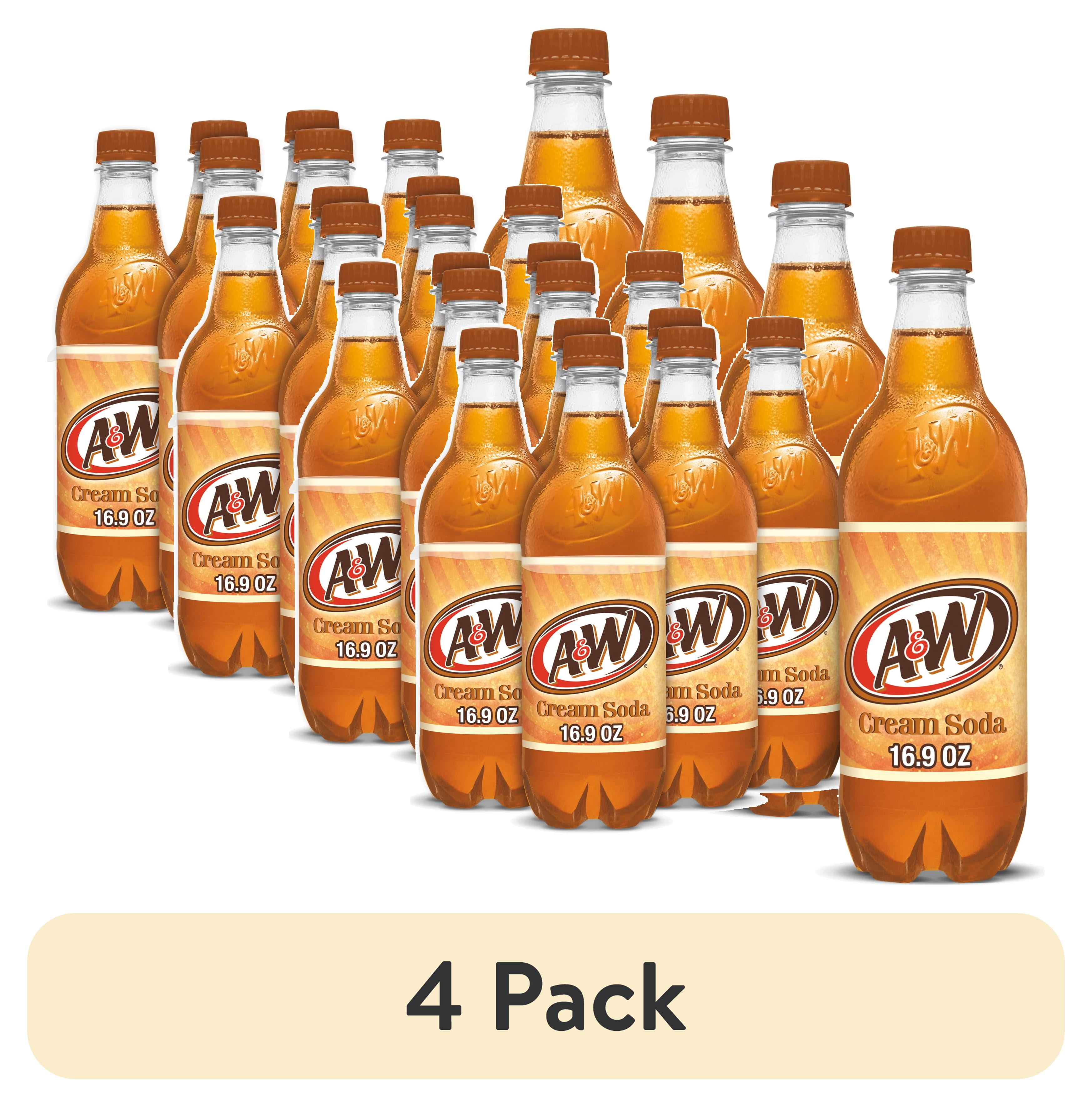 (4 pack) A&W Cream Soda Pop, 16.9 fl oz, 6 Pack Bottles
