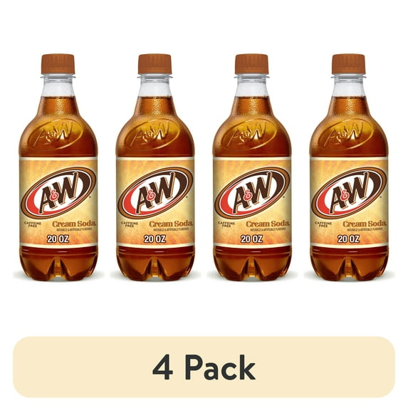 (4 pack) A&W Cream Soda Pop, 20 fl oz, Bottle
