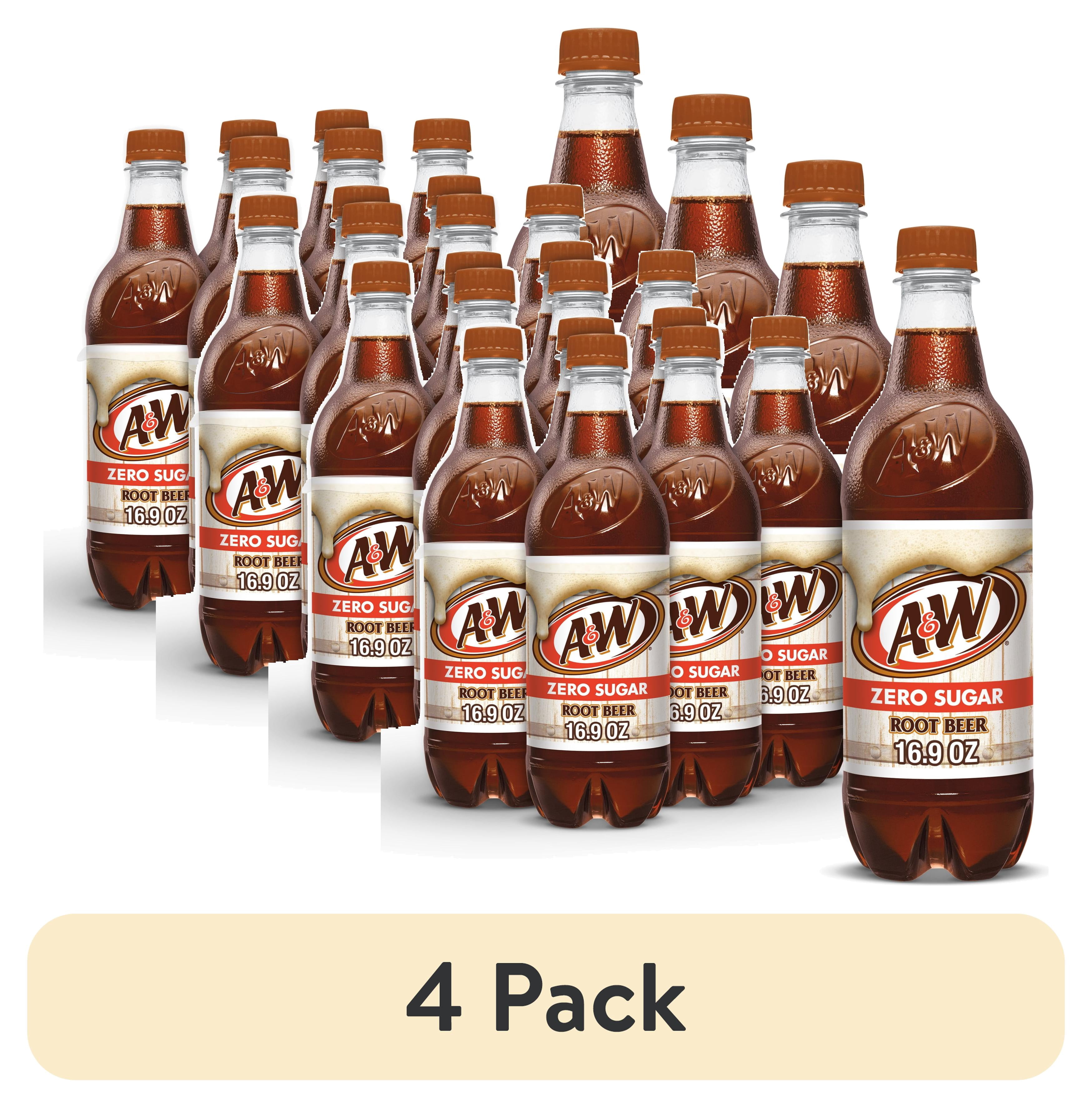 (4 pack) A&W Zero Sugar Root Beer Soda Pop, 16.9 fl oz, 6 Pack Bottles