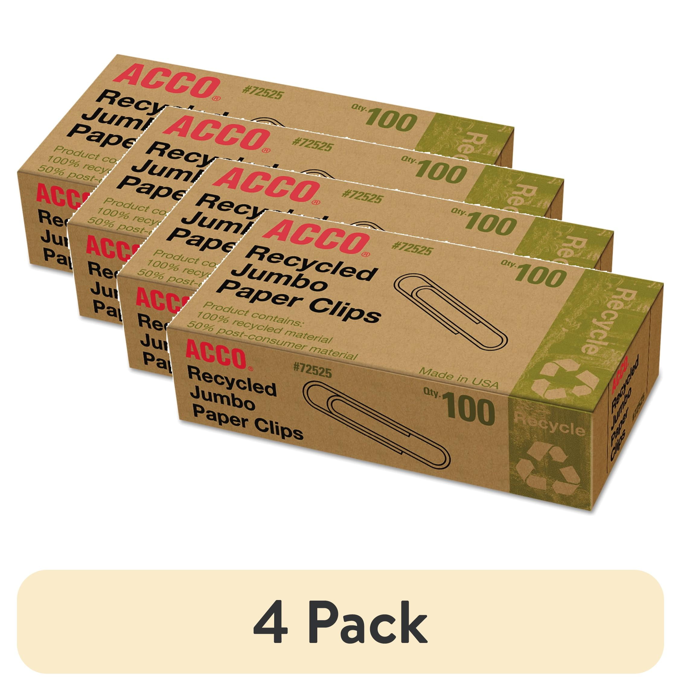 (4 pack) ACCO Recycled Paper Clips, Smooth, Jumbo, 100/Box, 10 Boxes/Pack, Silver (A7072525A)