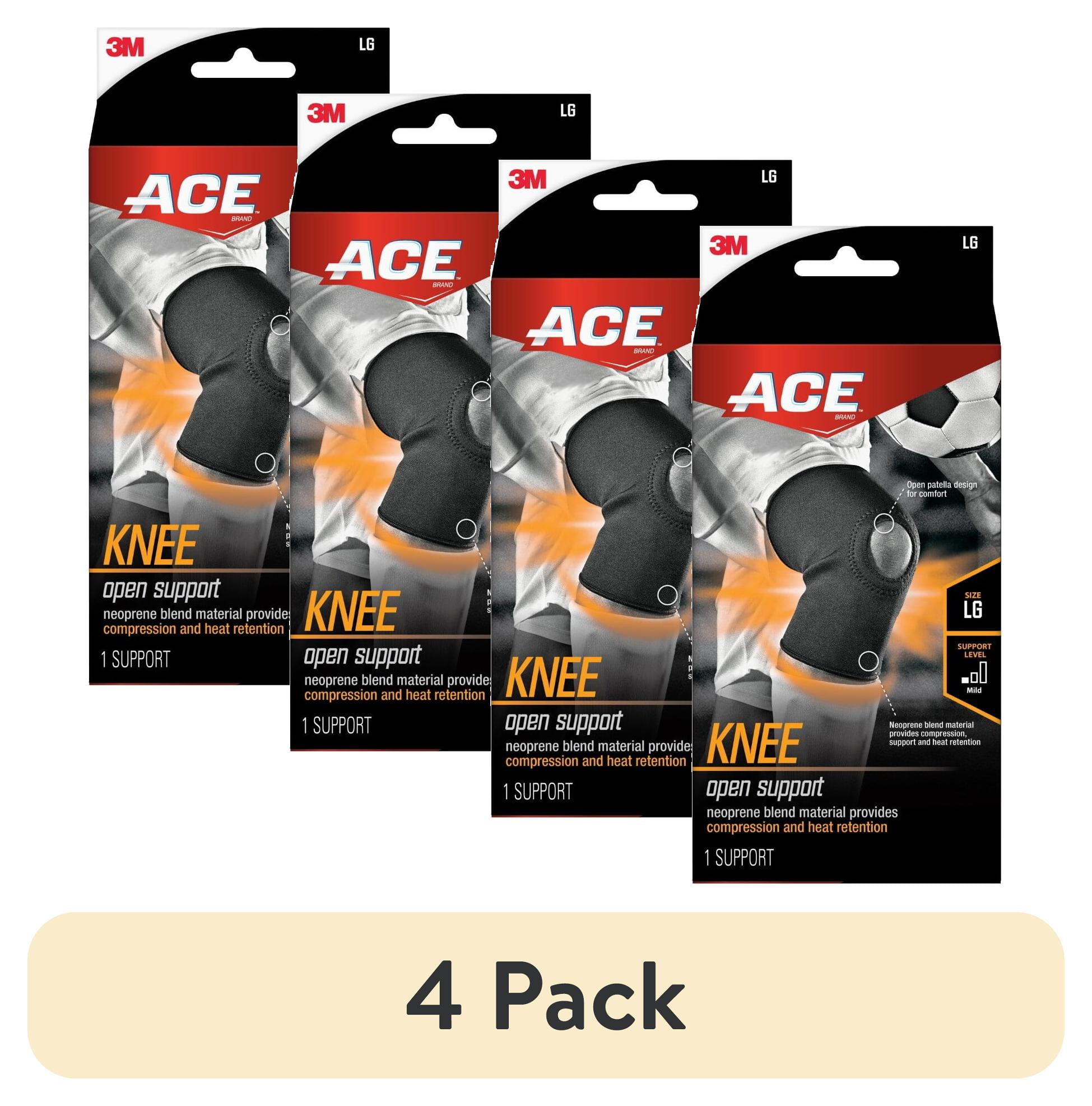 (4 pack) ACE Brand Neoprene Open Knee Support Brace, Large, Adjustable