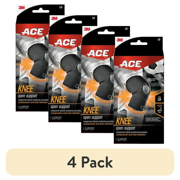 (4 pack) ACE Brand Neoprene Open Knee Support Brace, Large, Adjustable