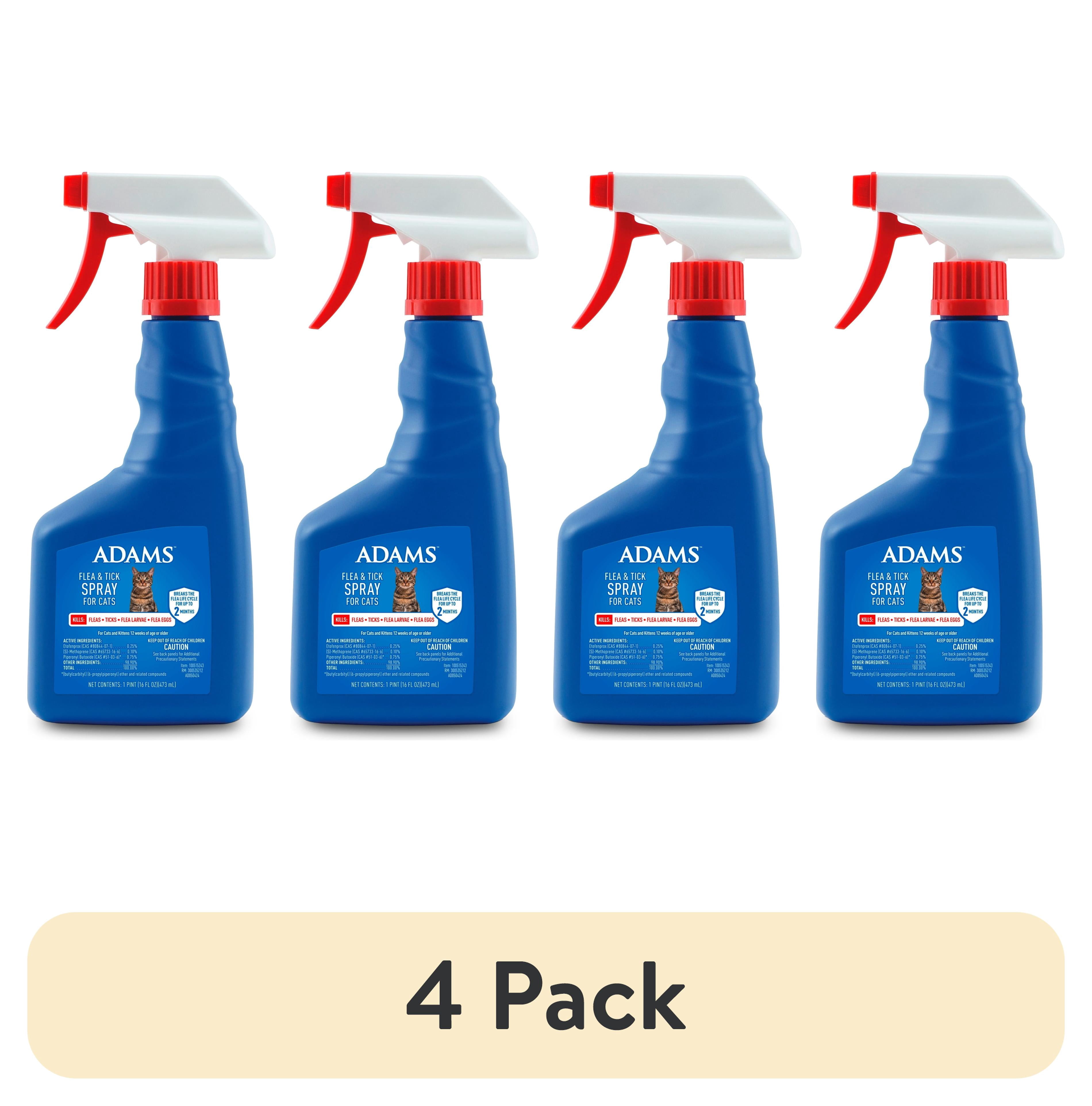 (4 pack) ADAMS Flea & Tick Spray for Cats, Kills Fleas and Ticks, Prevents Flea Infestations for up to 2 months, Flea Treatment for Cats & Kittens, 16 fl oz