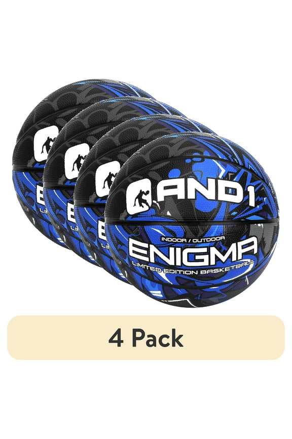 (4 pack) AND1 Enigma Youth Rubber Basketball, Size 5 (27.5 inch) Deep Channel Construction, for Indoor/Outdoor Use