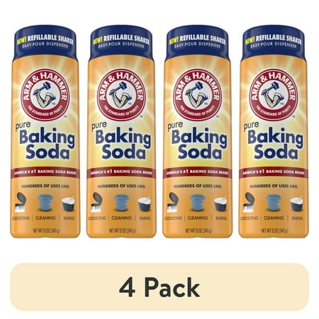 (4 pack) ARM & HAMMER Baking Soda Refillable Shaker, For Baking, Cleaning & Deodorizing, 12 oz
