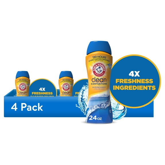 (4 pack) ARM & HAMMER Clean Scentsations In-Wash Scent Booster, Laundry Scent Booster Purifying Waters scent, 24 Oz