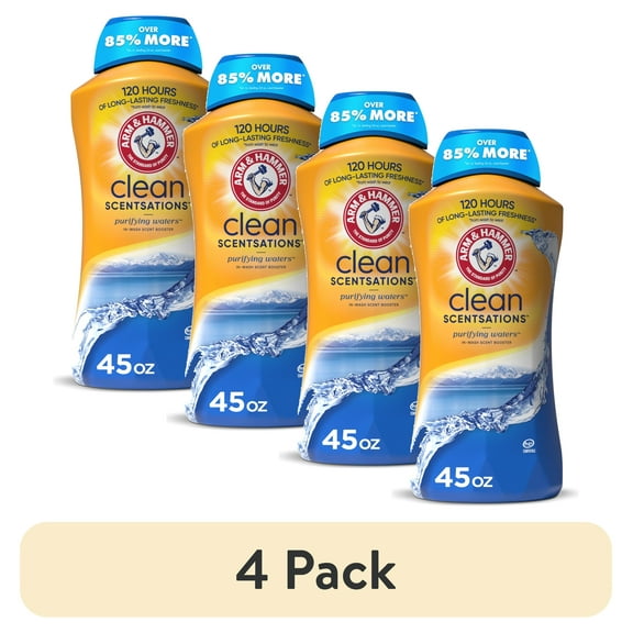 (4 pack) ARM & HAMMER Clean Scentsations In-Wash Scent Booster, Laundry Scent Booster Purifying Waters scent, 45 Oz