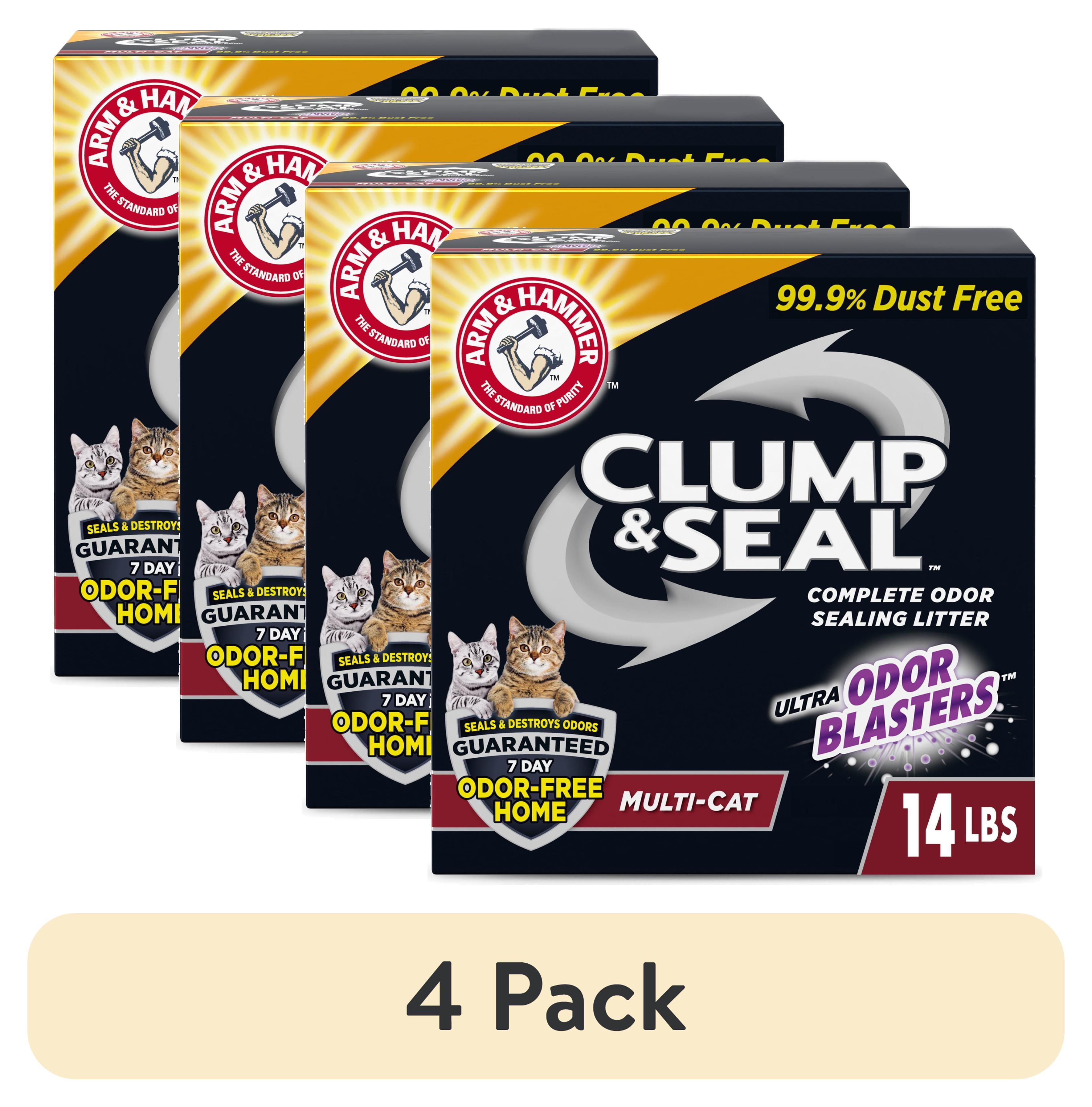 (4 pack) ARM & HAMMER Clump & Seal Multi-Cat Complete Odor Sealing Clumping Cat Litter, 14 lb