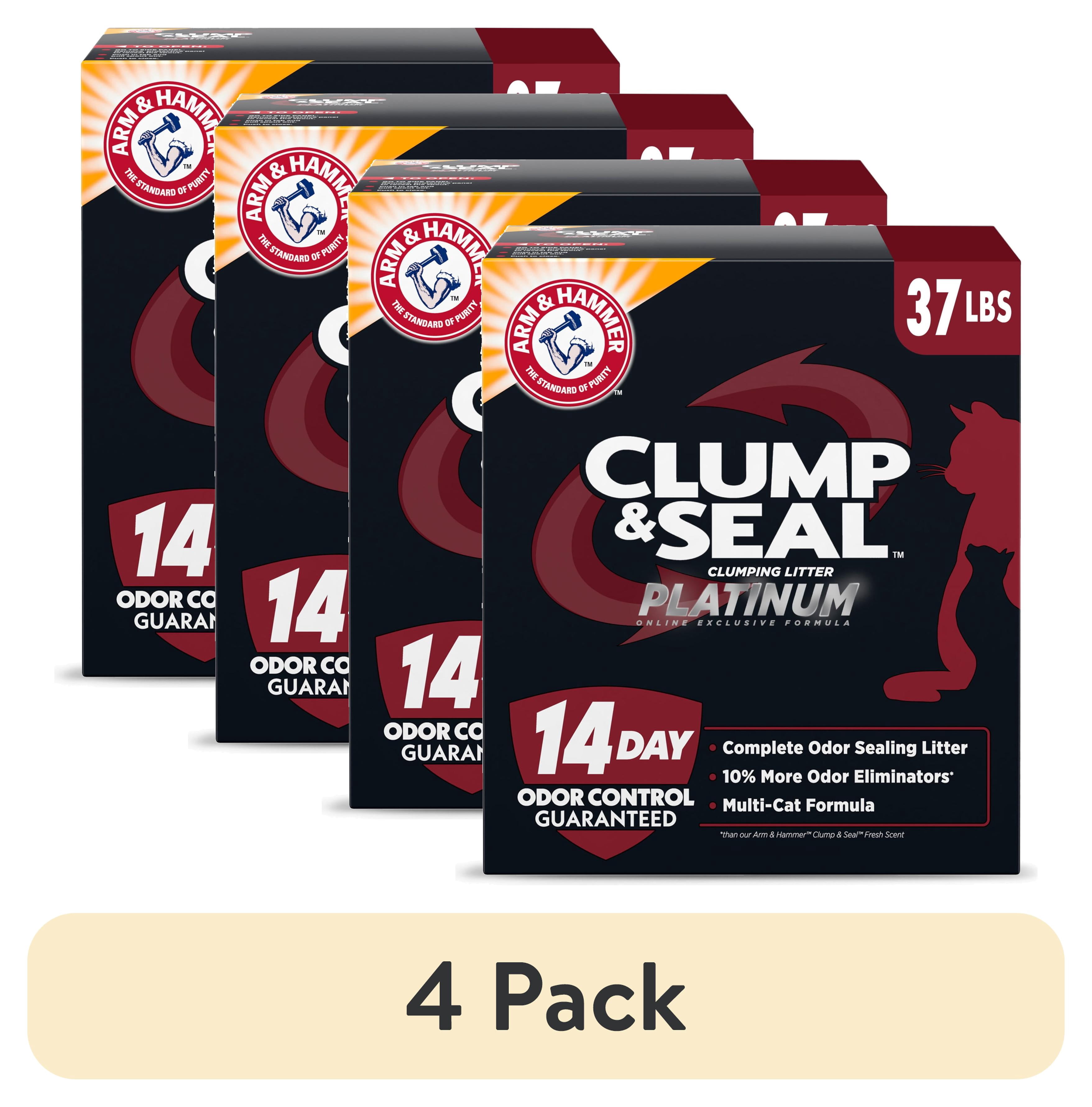 (4 pack) ARM & HAMMER Clump & Seal Platinum Clumping Cat Litter, 24/7 Odor Control, Scented, 37 lbs