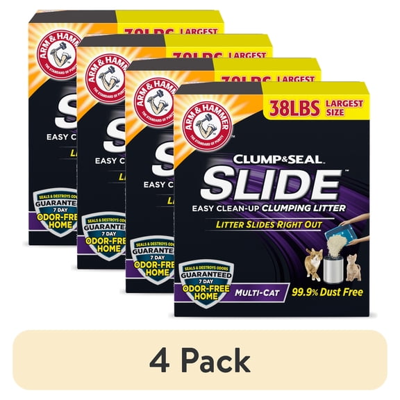(4 pack) ARM & HAMMER Slide Easy Clean-Up Clumping Cat Litter, Scented, 38 Lbs