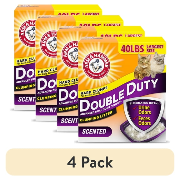 (4 pack) ARM & HAMMER Double Duty Cat Litter, Advanced Odor Control Clumping Cat Litter, Scented, 40 lb
