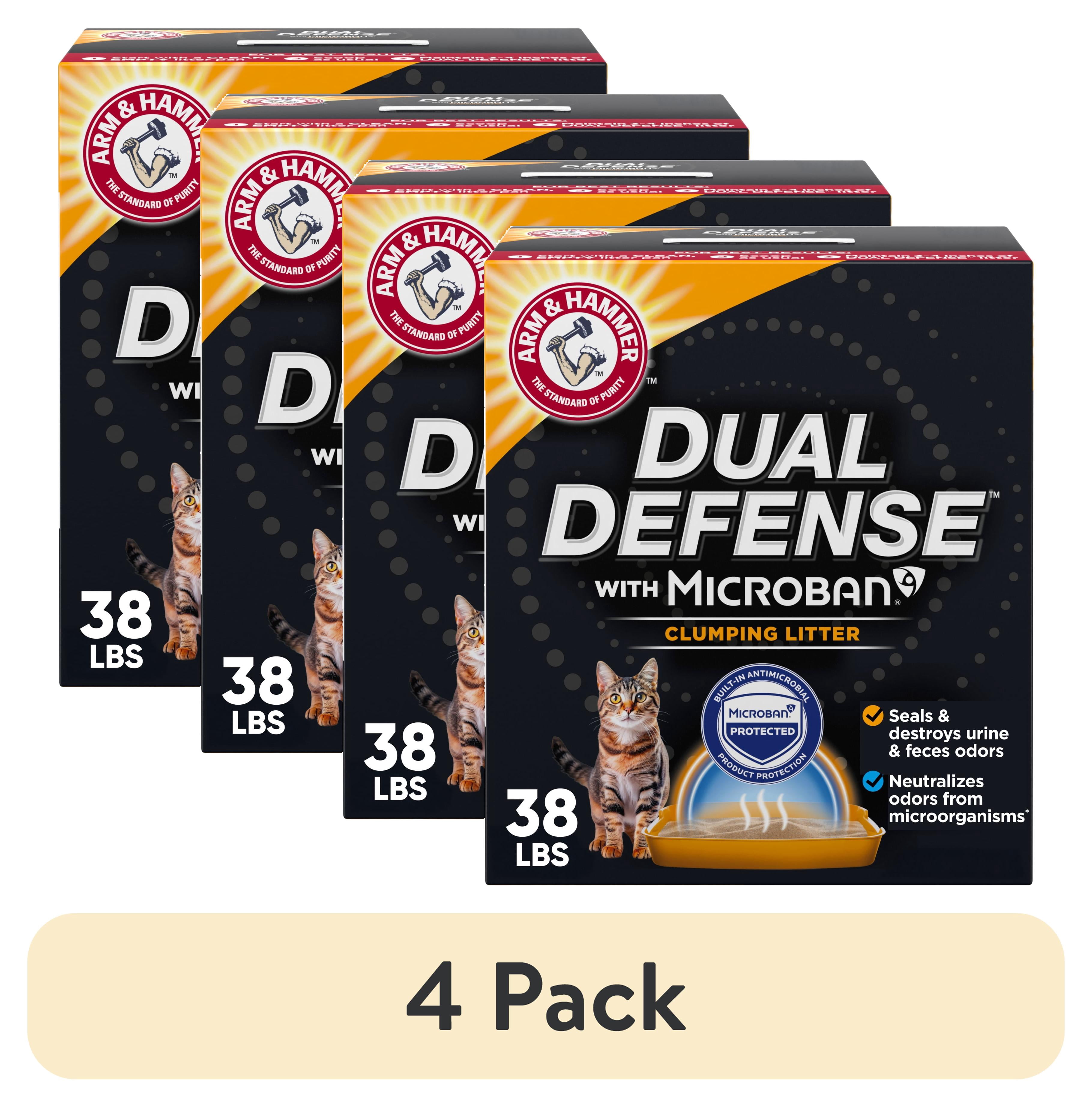(4 pack) ARM & HAMMER Dual Defense with Microban Clumping Cat Litter for Multi-Cat Homes, 38 lbs