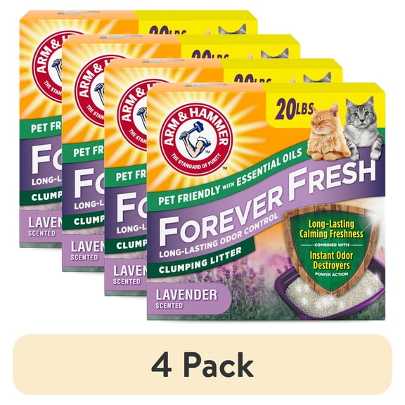 (4 pack) ARM & HAMMER Forever Fresh Clumping Cat Litter, Lavender Essential Oils, Multi-Cat, 20 lb