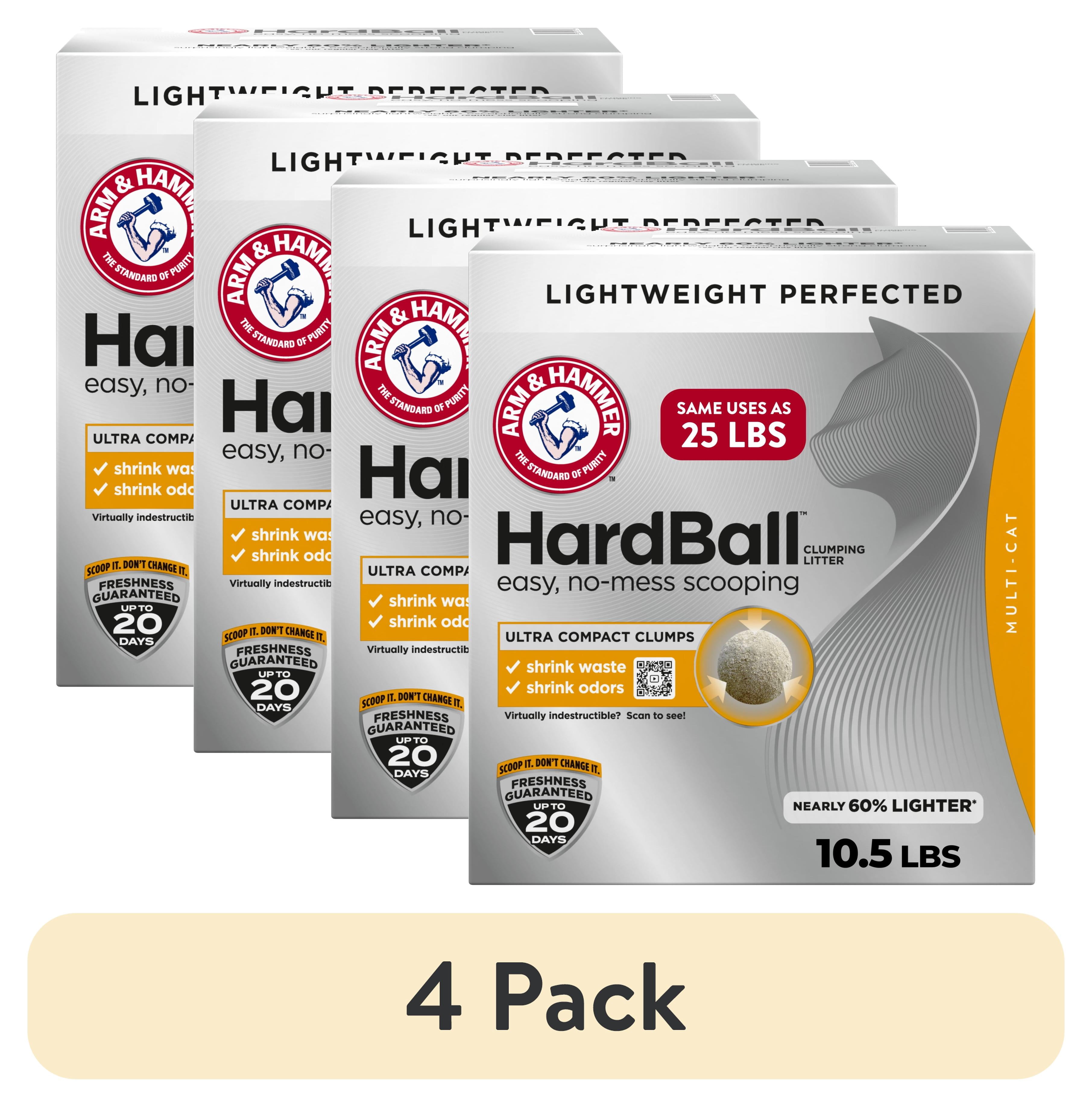 (4 pack) ARM & HAMMER HardBall Lightweight 5-in-1 Clumping Cat Litter, Garden Bloom Scent, 10.5 lbs