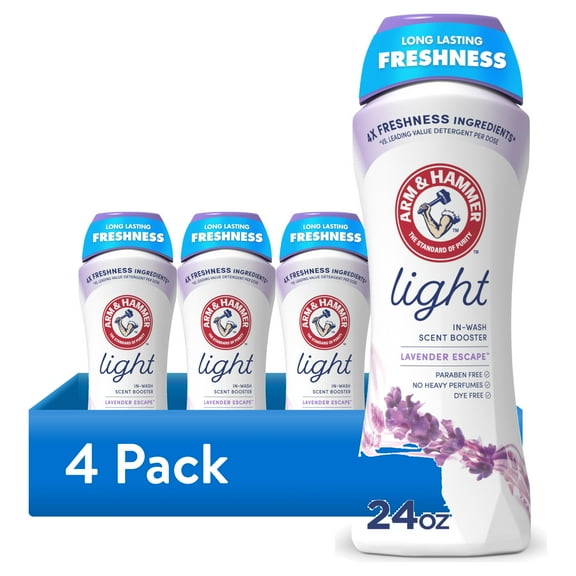 (4 pack) ARM & HAMMER Light In-Wash Scent Booster, Laundry Scent Booster Lavender Escape scent, 24 Oz