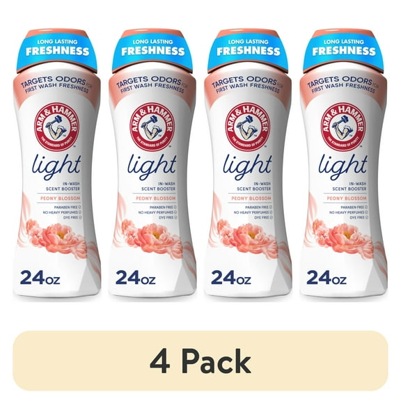 (4 pack) ARM & HAMMER Light In-Wash Scent Booster, No Heavy Perfumes, No Dyes, No Parabens, Peony Blossom Scent, 24 Oz