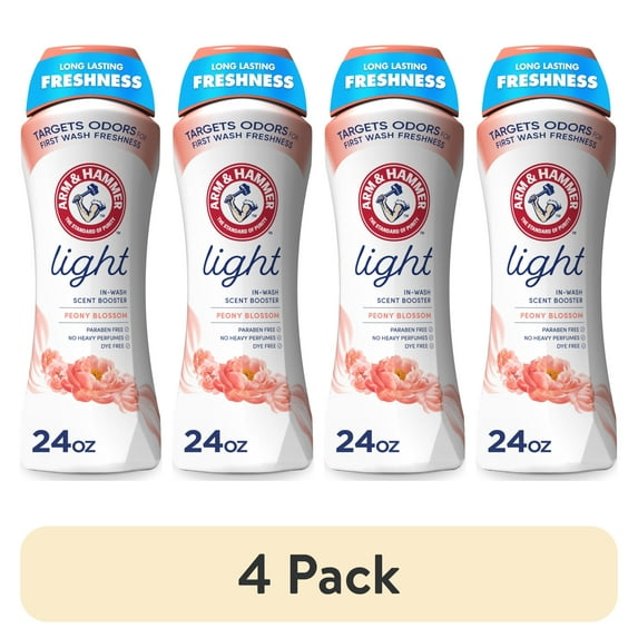 (4 pack) ARM & HAMMER Light In-Wash Scent Booster, No Heavy Perfumes, No Dyes, No Parabens, Peony Blossom Scent, 24 Oz