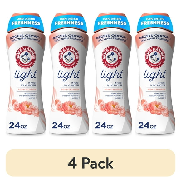 (4 pack) ARM & HAMMER Light In-Wash Scent Booster, No Heavy Perfumes, No Dyes, No Parabens, Peony Blossom Scent, 24 Oz
