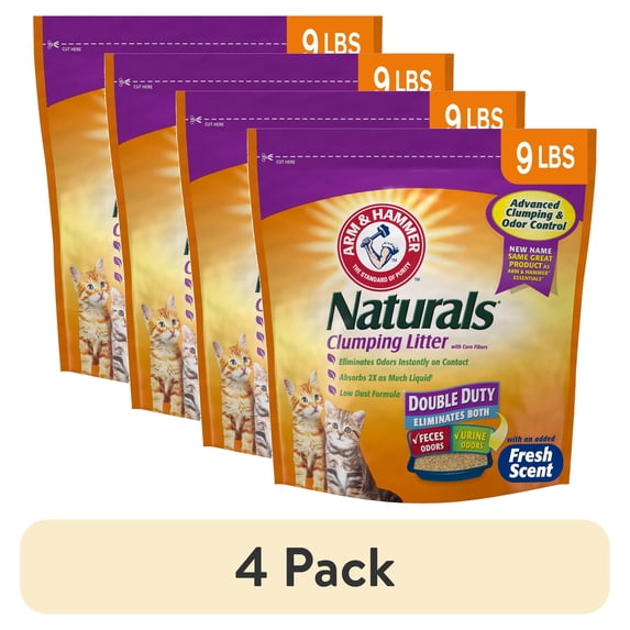 (4 pack) ARM & HAMMER Naturals Clumping Cat Litter With Corn Fibers, Odor Control, Fresh Scent, 9 lbs