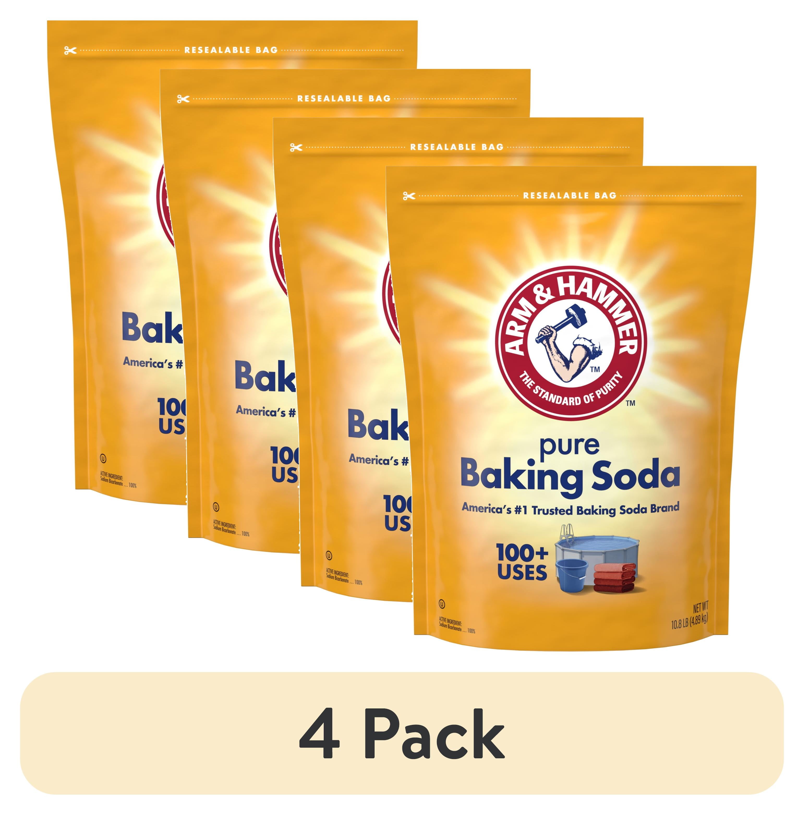 (4 pack) ARM & HAMMER Baking Soda, Multi-Purpose 100% Pure Sodium Bicarbonate Powder, 10.8 lb Resealable Bag