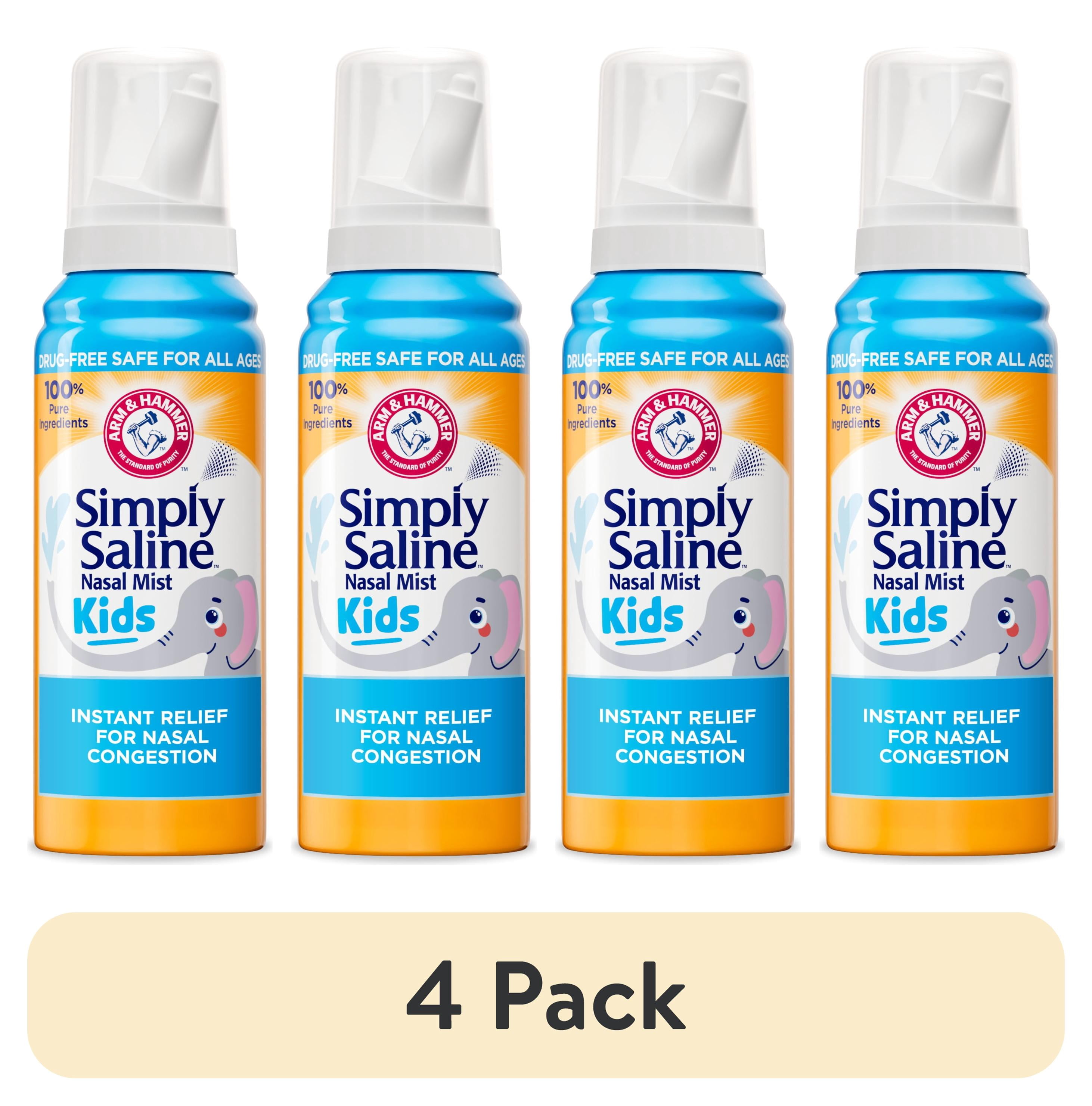 (4 pack) ARM & HAMMER Simply Saline Nasal Spray Kids for Congestion, TSA-Compliant 3.1 oz