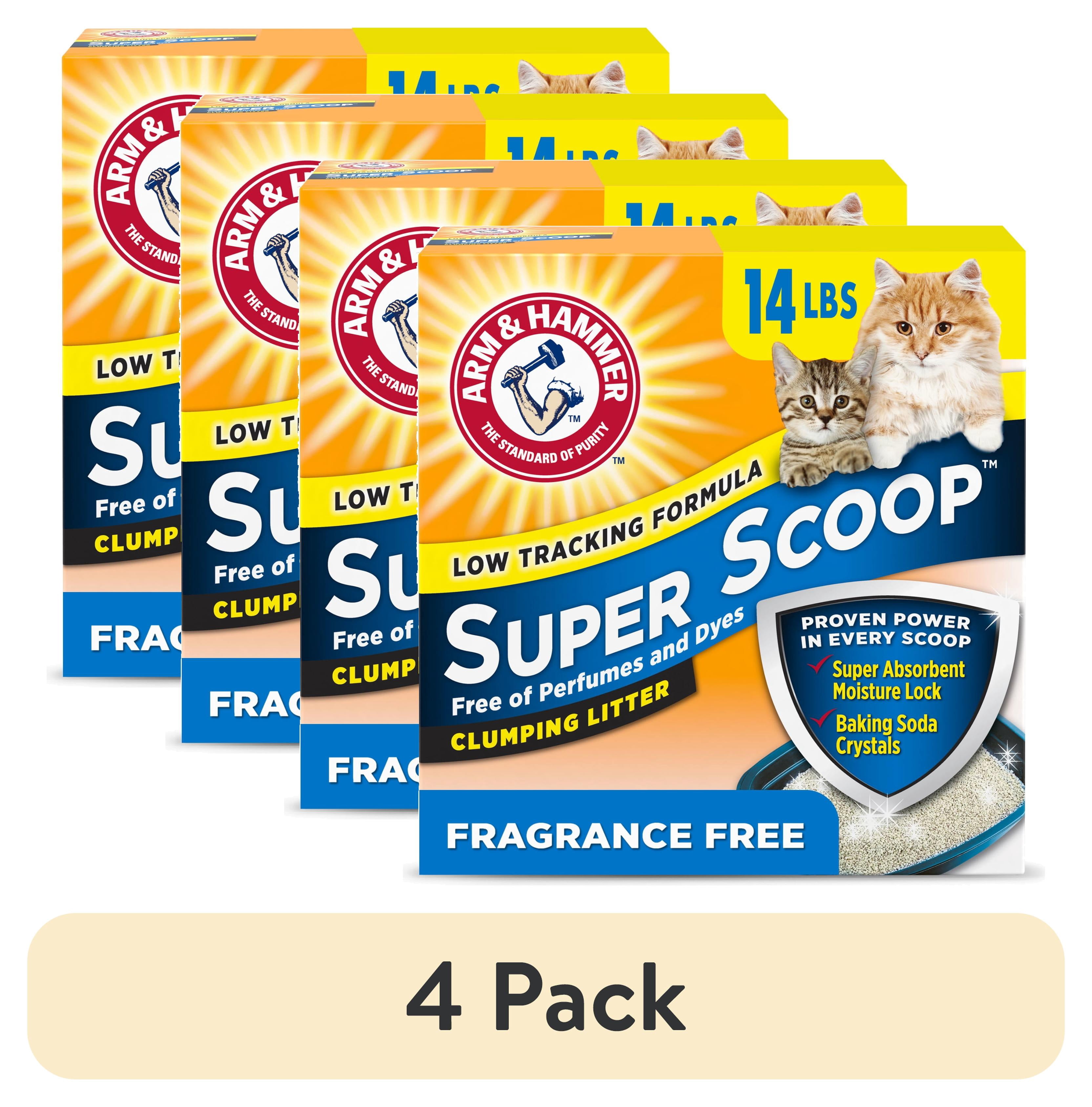 (4 pack) ARM & HAMMER Super Scoop Fragrance Free Clumping Clay Cat Litter, 14 lb