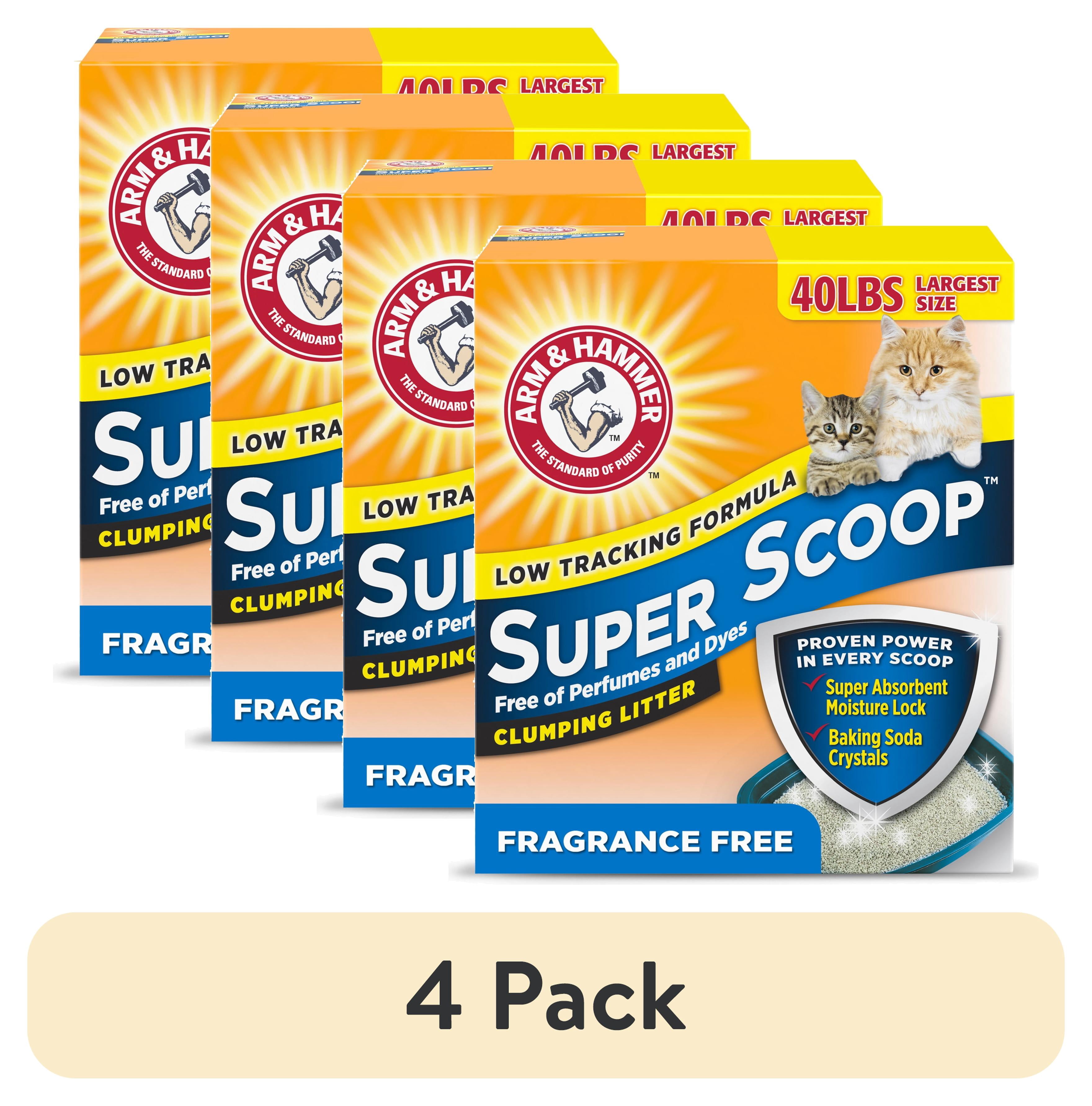 (4 pack) ARM & HAMMER Super Scoop Fragrance Free Clumping Clay Cat Litter, 40 lb