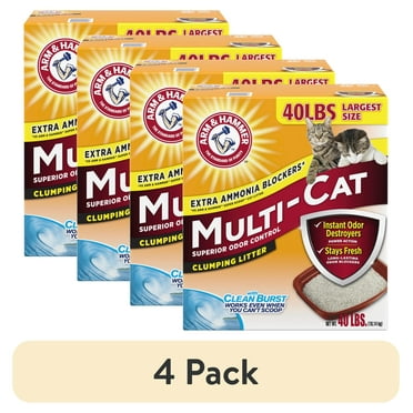 (4 pack) ARM & HAMMER Superior Odor Control Cat Litter, Multi-Cat Clumping Litter, Clean Burst Scent, 40 lb