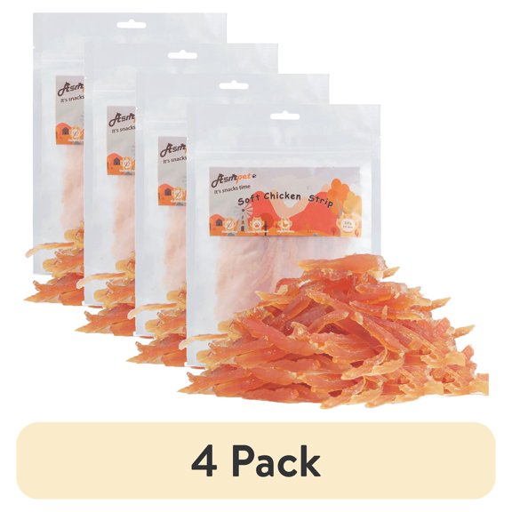 (4 pack) ASMPET Chicken Jerky Dog Treats, Mini Chicken Strips, Rawhide Free Training Treats for Cats and Small Dogs,11oz