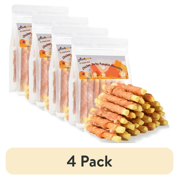 (4 pack) ASMPET Chicken Jerky Wrapped Pumpkin Biscuits for Dogs, Low Fat Pumpkin Dog Treats Chews, 10.6oz