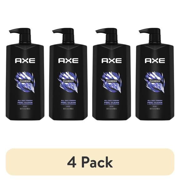 (4 pack) AXE Men's Liquid Body Wash & Shower Gel with Pump Phoenix Crushed Mint & Rosemary, 32 fl oz