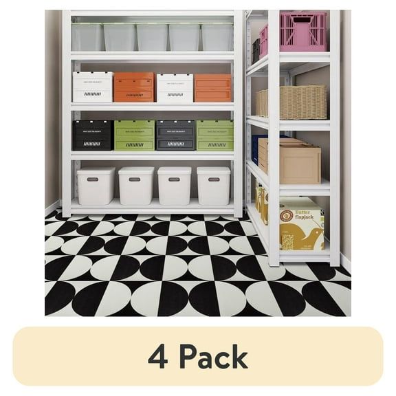 (4 pack) Abyssaly 12" x 12" Black and White Peel and Stick Floor Tile Vinyl Flooring Peel and Stick Flooring for Kitchen, Dining Room, Bedroom (10Pcs)