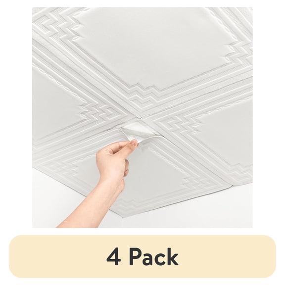 (4 pack) Abyssaly Drop Ceiling Tile, 13.7" x 13.7" 16 Pcs, 3D Wall Panels Foam Peel and Stick Ceiling Tiles Decorative Easy Install PVC Ceiling Panels for Interior Kitchen Bathroom Basement, White